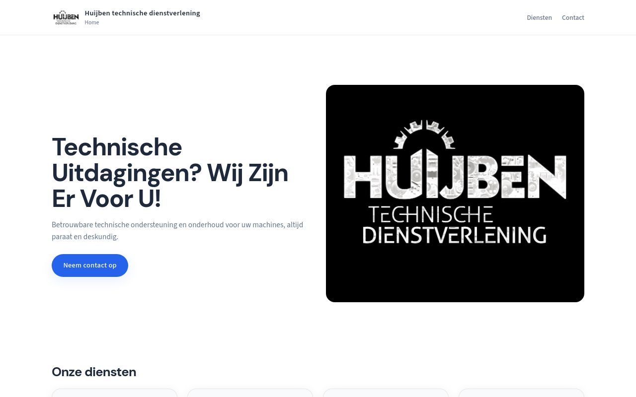Voorbeeld website Huijben technische dienstverlening